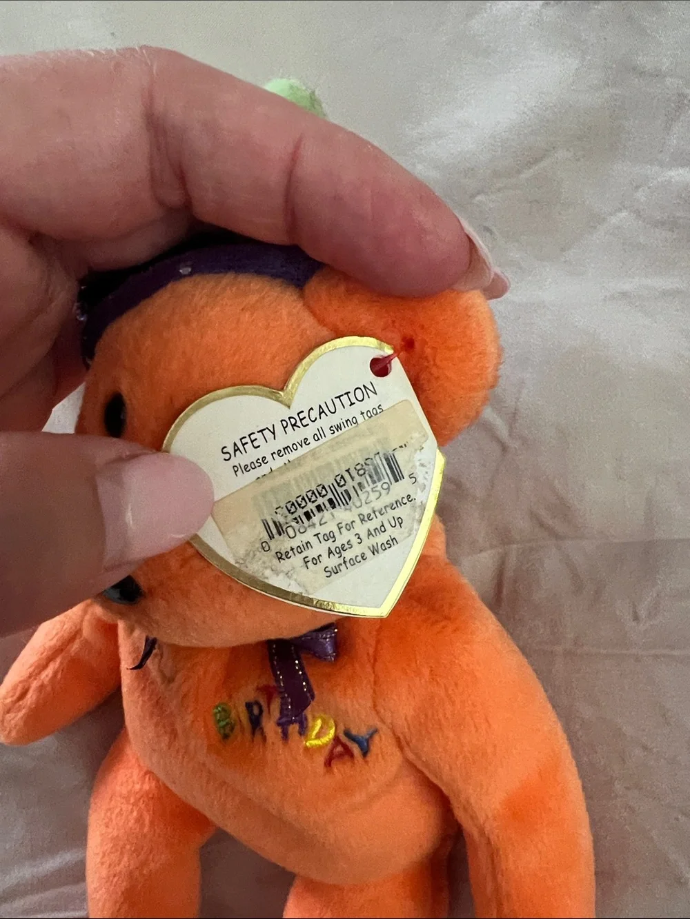 Ty Beanie Babies Happy Birthday Bear 2005 Orange Plush Party Hat w/ Tag 8”